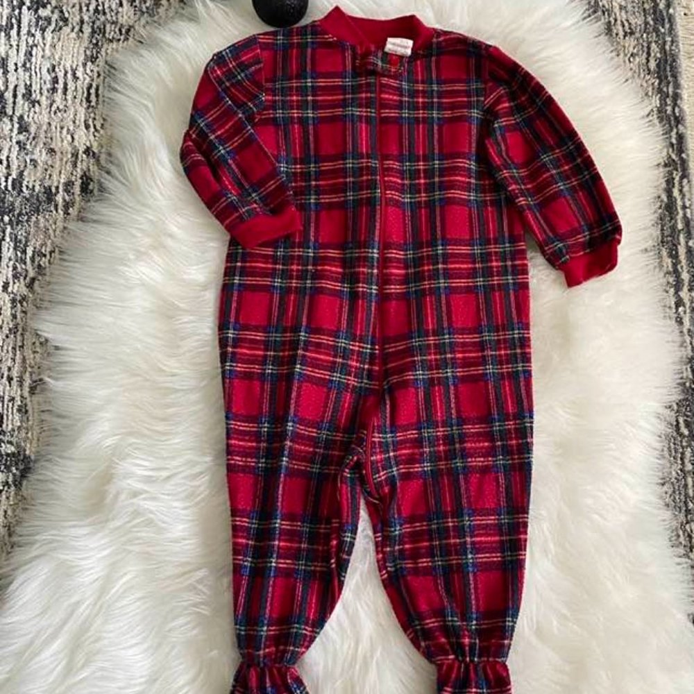 Toddler Red Plaid Christmas Holiday Full Zip Sleeper Size 18 Months